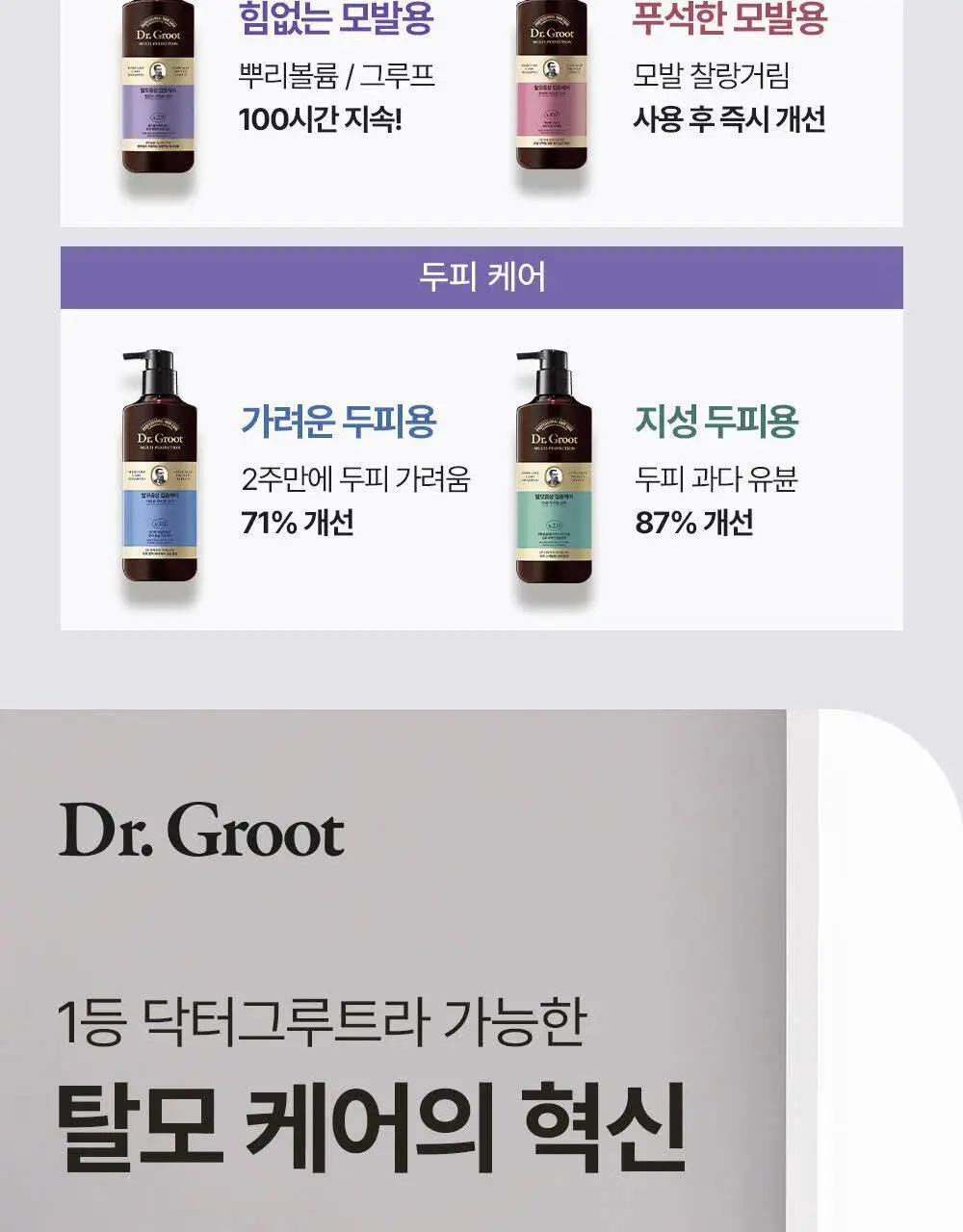 [탈모케어] 닥터그루트 집중케어 멀티퍼펙션 힘없는 모발용 샴푸 400ml(+트리트먼트 100ml 증정) 상세페이지 4